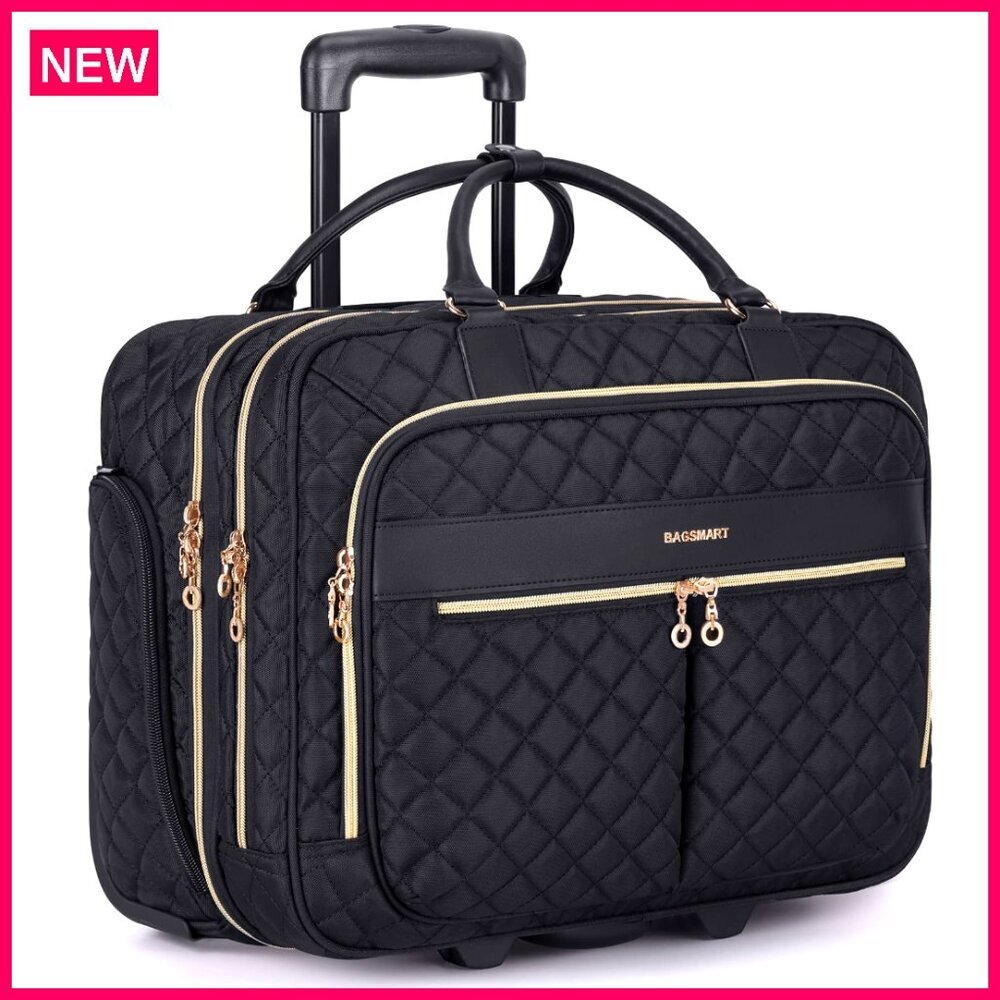 Rolling Laptop Briefcase 17.3 Inch Wheels Water Resistant Travel Work Bag